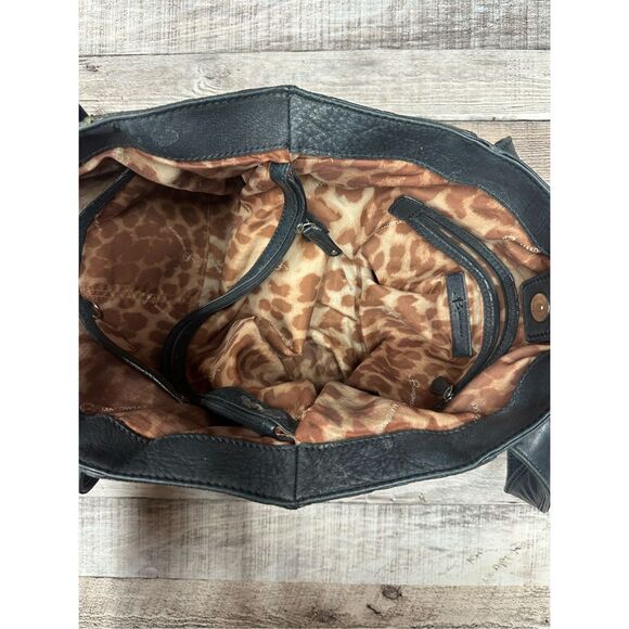 Vintage y2k B Makowsky Black Genuine Leather Embossed Floral Detail Tote Handbag - Picture 8 of 12